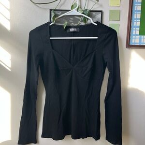 Reformation Black Long Sleeve Ribbed Top